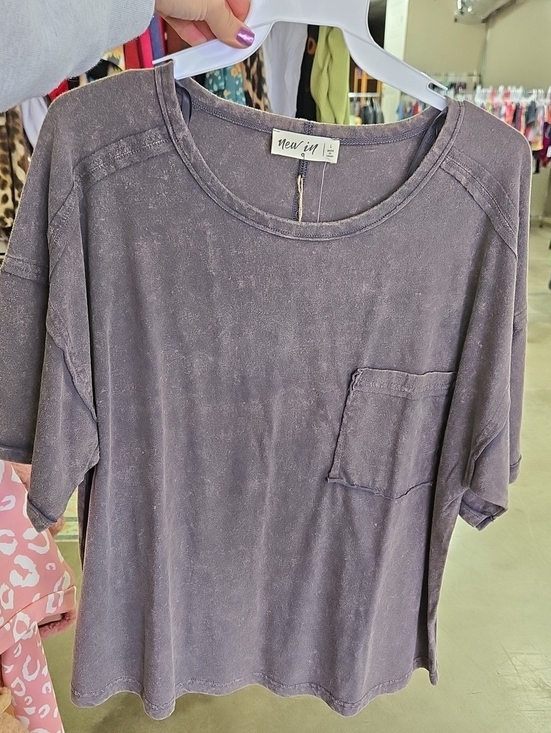 new in Tops - Women's Washed Purple Short Sleeve Pocket Top